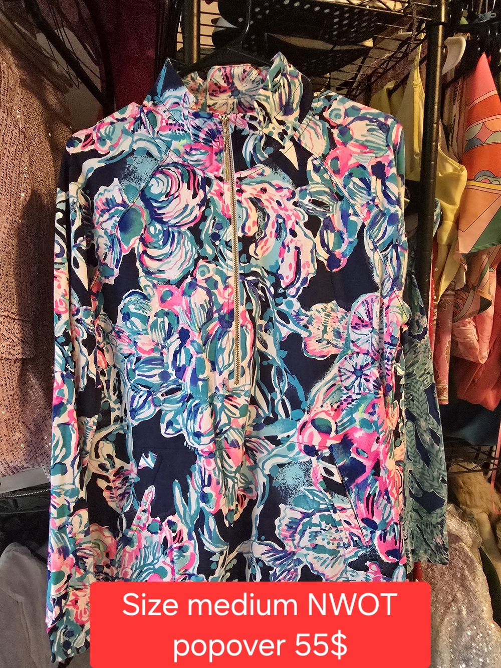 Lilly Pulitzer Floral Popover Jacket in Navy, Pink, Teal